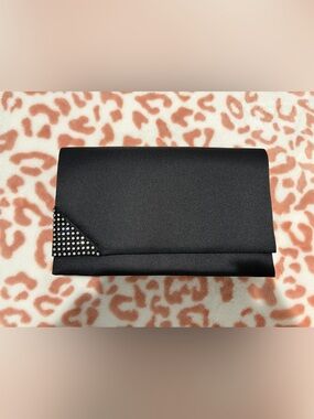 Vintage Carla Marchi Elegant Black Satin Evening Clutch with Rhinestone Accents